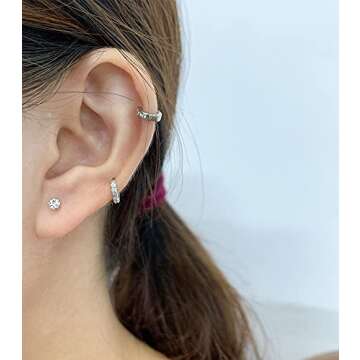 12 Pairs CZ Stud Earrings 16g Cartilage Earring Set Tragus Helix Surgical Stainless Steel Cubic Zirconia Stud Tiny Ball Screw Backs Ear Auricle Cute Love Heart Flower Barbell Piercing Set for Women