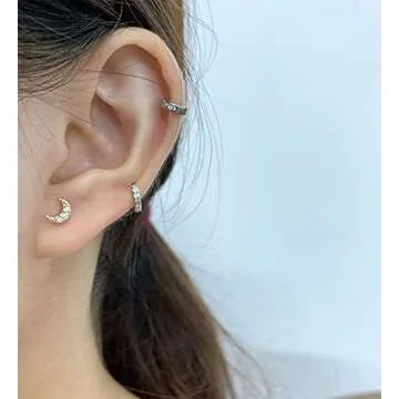 12 Pairs CZ Stud Earrings 16g Cartilage Earring Set Tragus Helix Surgical Stainless Steel Cubic Zirconia Stud Tiny Ball Screw Backs Ear Auricle Cute Love Heart Flower Barbell Piercing Set for Women