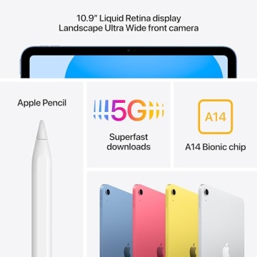 Apple iPad (10th Generation): with A14 Bionic chip, 10.9-inch Liquid Retina Display, 64GB, Wi-Fi 6 + 5G Cellular, 12MP front/12MP Back Camera, Touch ID, All-Day Battery Life – Pink