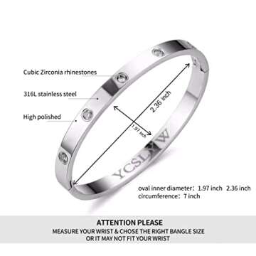YCSLYW Women's Stainless Steel Bracelet Jewelry Crystal Bracelet With Cube Zircon Hinge Jewelry oval...