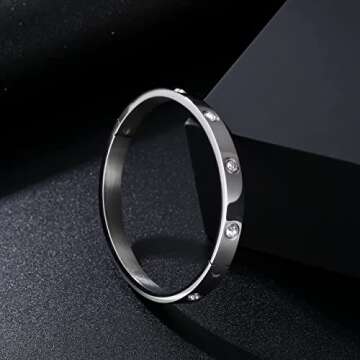 YCSLYW Women's Stainless Steel Bracelet Jewelry Crystal Bracelet With Cube Zircon Hinge Jewelry oval Bangle Christmas Valentines Birthday Gifts for Women