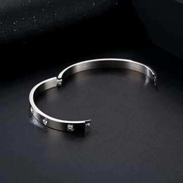 YCSLYW Women's Stainless Steel Bracelet Jewelry Crystal Bracelet With Cube Zircon Hinge Jewelry oval Bangle Christmas Valentines Birthday Gifts for Women