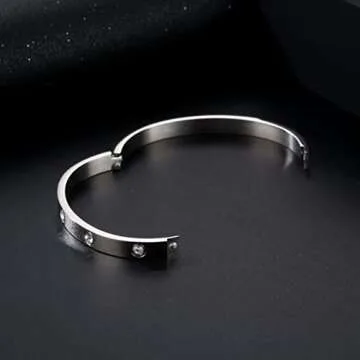 YCSLYW Women's Stainless Steel Bracelet Jewelry Crystal Bracelet With Cube Zircon Hinge Jewelry oval Bangle Christmas Valentines Birthday Gifts for Women