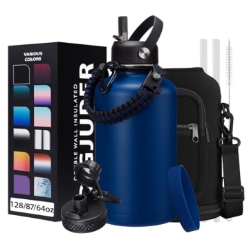 64OZ Insulated Water Bottles with Straw - Spout Lid, Stainless Steel Metal Water Jug Keep Cold 48h/H...