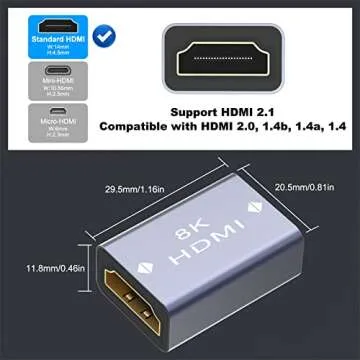 VCELINK HDMI Coupler 8K, HDMI 2.1 Female to Female Connector HDMI Extension Adapter, Support 8K@60Hz / 4K@120Hz 120UHD, 7680 * 4320 Resolution, 3D, HDR, ARC for Laptop, PC, Monitor, Roku TV, 2 Pack