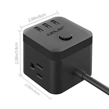 Power Strip with USB, Outlet Strip JSVER USB Power Strip, Power Strips 3 USB Ports 3 Outlets, 4.92ft Power Extension Cord for iPhone Xs/XR/X/8, Travel, Office, Cruise Ship, Dorm (Black)