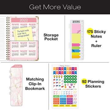 HARDCOVER 2021 Planner: (November 2020 Through December 2021) 5.5"x8" Daily Weekly Monthly Planner Yearly Agenda. Bookmark, Pocket Folder and Sticky Note Set (Pink Marble)