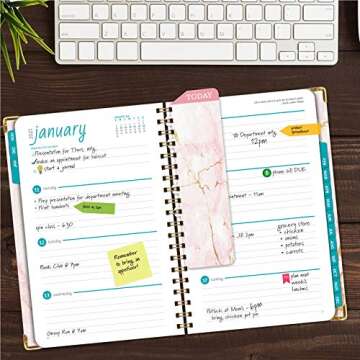 HARDCOVER 2021 Planner: (November 2020 Through December 2021) 5.5"x8" Daily Weekly Monthly Planner Yearly Agenda. Bookmark, Pocket Folder and Sticky Note Set (Pink Marble)