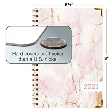 HARDCOVER 2021 Planner: (November 2020 Through December 2021) 5.5"x8" Daily Weekly Monthly Planner Yearly Agenda. Bookmark, Pocket Folder and Sticky Note Set (Pink Marble)