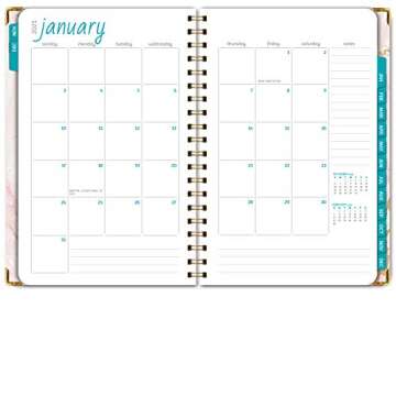 HARDCOVER 2021 Planner: (November 2020 Through December 2021) 5.5"x8" Daily Weekly Monthly Planner Yearly Agenda. Bookmark, Pocket Folder and Sticky Note Set (Pink Marble)