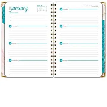 HARDCOVER 2021 Planner: (November 2020 Through December 2021) 5.5"x8" Daily Weekly Monthly Planner Yearly Agenda. Bookmark, Pocket Folder and Sticky Note Set (Pink Marble)