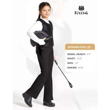 FitsT4 Sports Girl's Full Seat Horse Riding Pants Bootcut Riding Tights Kids Equestrian Breeches with Pockets Black S