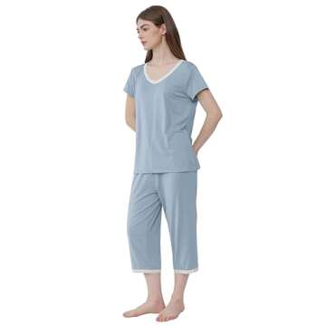 Joyaria Capri Pajamas for Women Cooling Bamboo Viscose PJs for Ladies Night Sweats Petite (Pale Blue, Small)