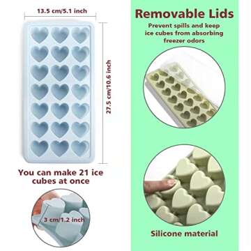 Heart Shape Ice Cube Tray, 21 Holes Silicone Ice Cube Mold with Removable Lid Flexible for Whiskey C...