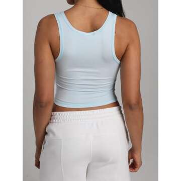 Danysu Women Cotton Rib Tank Top with Built in Bra Square Neck Crop Tank Fitted Basic Tops Blue Ice XS