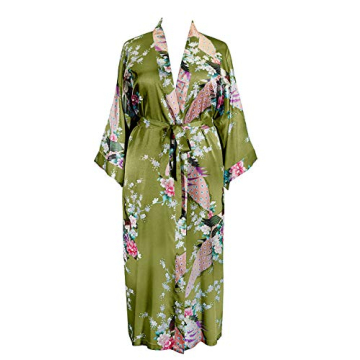 Applesauce 838 Plus Size Women's Kimono Long Robe - Floral Elegance (Peridot Green)