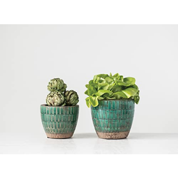 Green Distressed Tile Terracotta Planter - Creative Co-Op Plant Holder