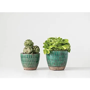 Green Distressed Tile Terracotta Planter - Creative Co-Op Plant Holder