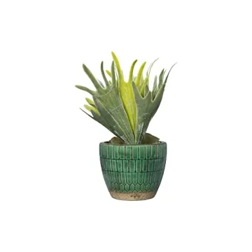 Green Distressed Tile Terracotta Planter - Creative Co-Op Plant Holder