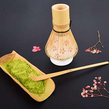 Amberr Matcha Whisk Set 3 pcs-Handmade Bamboo Whisk and Holder, Tea Scoop (Matcha Stirrer 100 Prong)...