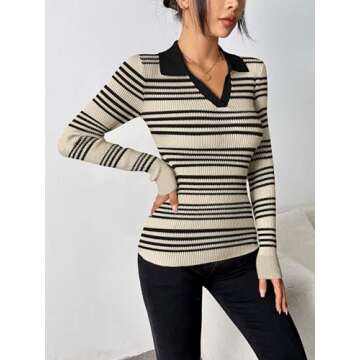 Zeagoo Womens 2024 Sweater Tops Long Sleeve V Neck Ribbed Knit Slim Fitted Casual Work Basic Shirts ...
