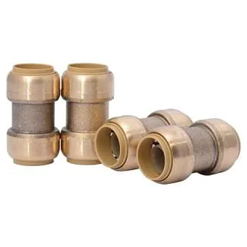 SharkBite 3/4 Inch Coupling, Pack of 4, Push to Connect Brass Plumbing Fitting, PEX Pipe, Copper, CP...