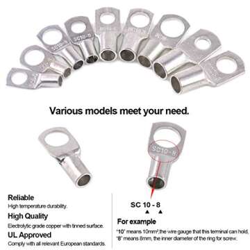 Glarks 125Pcs SC Ring Terminal Connectors for Marine Use