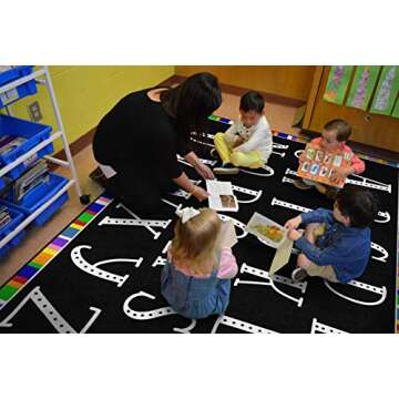 Flagship Carpets Colorful Abc's Multicolor Border Area Rug for Childrens Classroom, at Home Education or Kids Play Room, 7'6" x 12', Rectangle