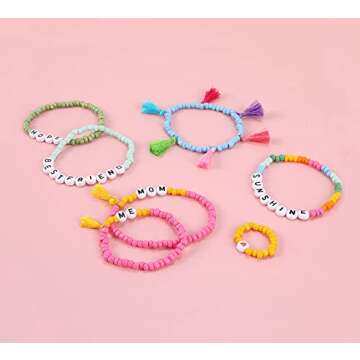 Miss Rabbit Jewelry Making Kit 4 mm Glass Seed Beads for DIY Bracelet Making Kit for Adults Crafts Alphabet Letter Beads for Friendship Bracelet Elastic String Charms Tassel
