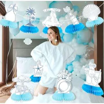 Last Toast On The Coast Party Decorations Coastal Bachelorette Honeycomb Centerpieces Blue Nautical Bachelorette Party supplies with Wine Cup Diamond Ring Shells Starfish for Bridal Shower