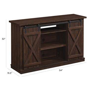 Twin Star Home Sliding Barn Door TV Stand, Sawcut Espresso