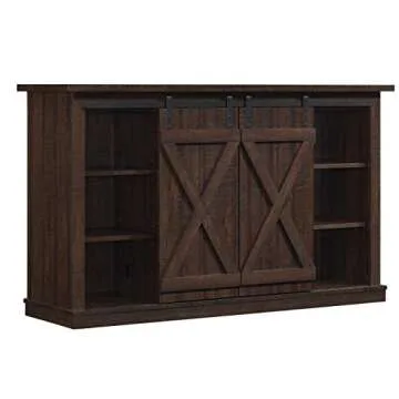 Twin Star Home Sliding Barn Door TV Stand, Sawcut Espresso