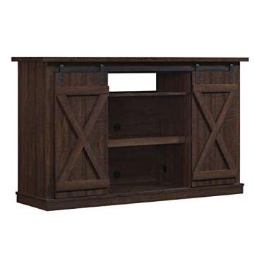 Twin Star Home Sliding Barn Door TV Stand, Sawcut Espresso
