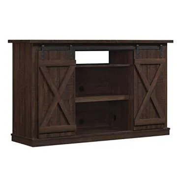 Twin Star Home Sliding Barn Door TV Stand, Sawcut Espresso