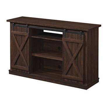 Twin Star Home Sliding Barn Door TV Stand, Sawcut Espresso