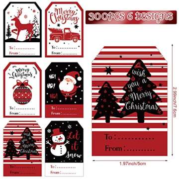 300 Pcs Self-Adhesive Christmas Gift Tags Stickers - Festive Name Label Set