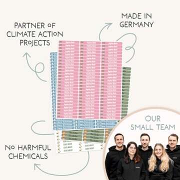 melu kids® Personalized Name Labels for Kids in School & Daycare (75) - Stick on Name Stickers (2.0” x 0.3”) for Pencils and Other School Supplies - Washable in Dishwasher - Green