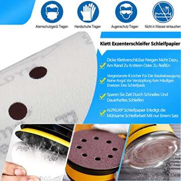 XTYML 100 Pcs Sanding Discs 5 Inch 8 Holes Hook and Loop 60/80/ 100/120/ 150/180/ 240/320/ 400/600 Grit Assorted for Random Orbital Sander