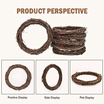 YoleShy Grapevine Wreath, 6 PCS Twigs Wreath Bulk DIY Vine Wreath Decorations for Front Door Wall Hanging, Natural Craft for DIY Theme Festival, 7.9 Inches