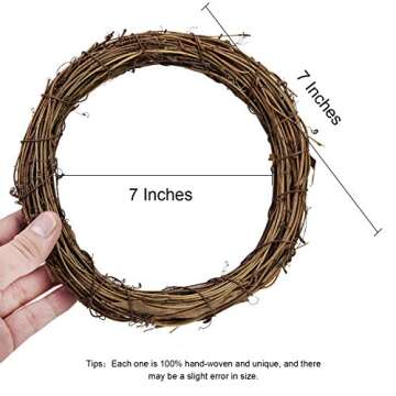 YoleShy Grapevine Wreath, 6 PCS Twigs Wreath Bulk DIY Vine Wreath Decorations for Front Door Wall Hanging, Natural Craft for DIY Theme Festival, 7.9 Inches
