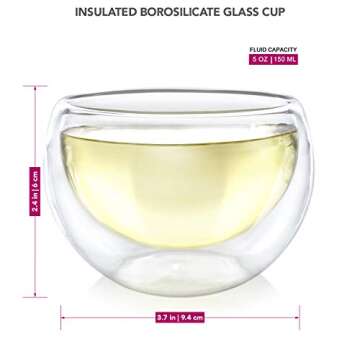Teabloom Double Walled Cups (5 oz / 150 ml) – Set of 2 Insulated Glass Cups for Tea, Coffee, Espre...