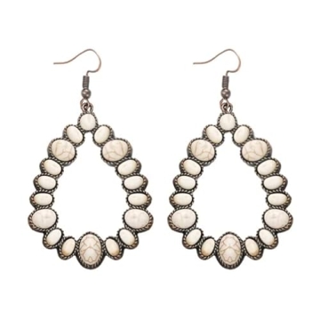 Zhang Shine White Vintage Boho Statement Drop Earrings - Ethnic Charms, Flower Dangle Design