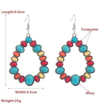Zhang Shine Vintage Boho Turquoise Drop Earrings for Women
