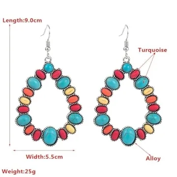 Zhang Shine Vintage Boho Turquoise Drop Earrings for Women