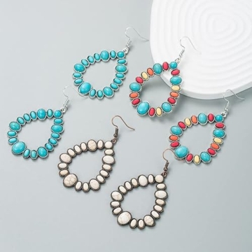 Zhang Shine Vintage Boho Turquoise Drop Earrings for Women