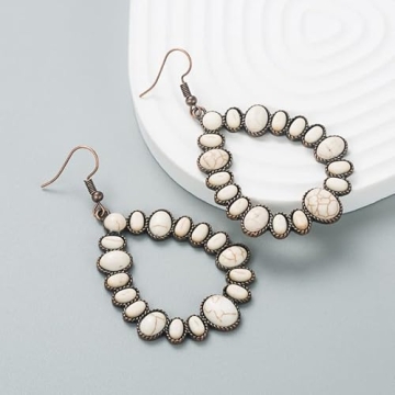 Zhang Shine Vintage Boho Turquoise Drop Earrings for Women