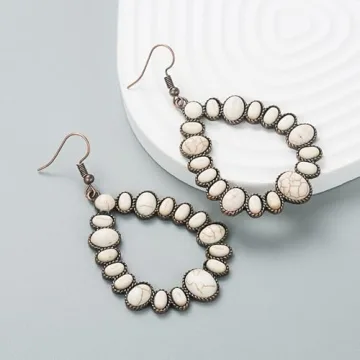 Zhang Shine Vintage Boho Turquoise Drop Earrings for Women