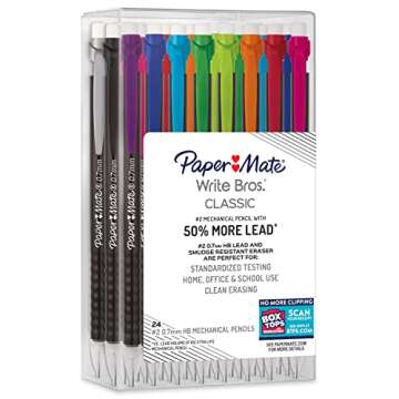 Paper Mate Mechanical Pencils 0.7mm, Write Bros. Classic Number 2 Pencil Set, Office Supplies, Classroom Supplies, Sketching Pencils, Drafting Pencils, Great for Standardized Testing, 24 Count