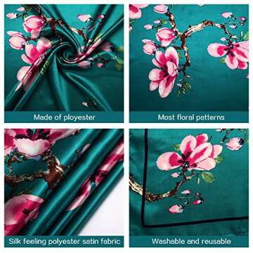 DOOBO Silk Scarf - 3 Pcs 35 Inches Polyester Satin Head Scarf for Women - Aquamarine, Navy, Khaki