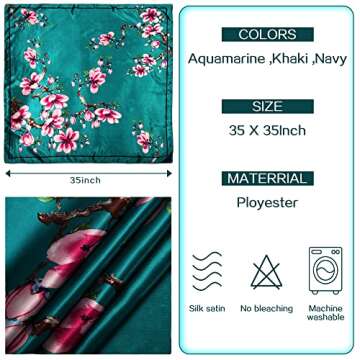 DOOBO Silk Scarf - 3 Pcs 35 Inches Polyester Satin Head Scarf for Women - Aquamarine, Navy, Khaki